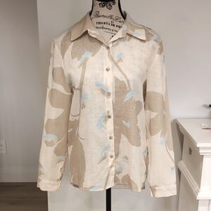 SPIGHE LI LINO | Women's Beige/Light Blue Linen Button Down Long Sleeved Shirt